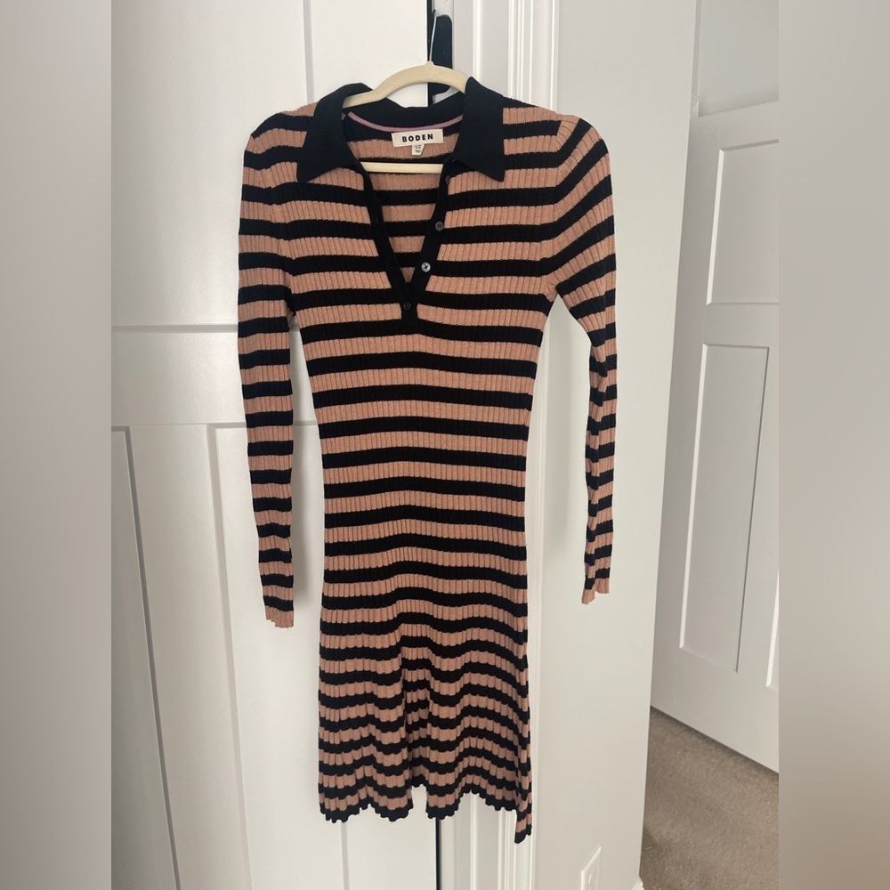 Boden Sweater‎ Dress Brown Black V Neck